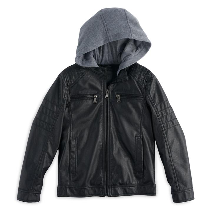 Boys 8-20 Urban Republic Faux-leather Hooded Jacket, Size: 10-12, Black