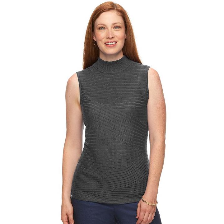 Petite Dana Buchman Sleeveless Mockneck Sweater, Women's, Size: L Petite, Med Grey