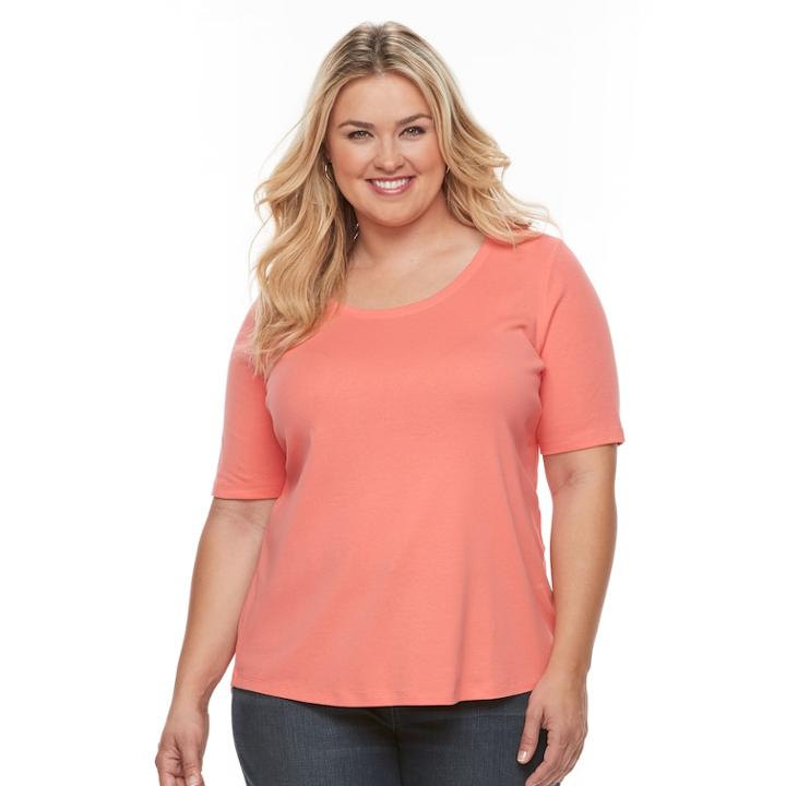 Plus Size Croft & Barrow&reg; Essential Scoopneck Tee, Women's, Size: 2xl, Lt Orange