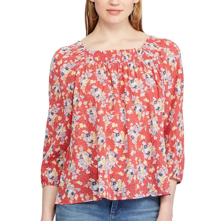 Women's Chaps Smocked Squareneck Top, Size: Xl, Pink Ovrfl