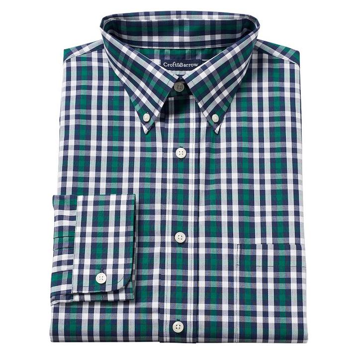 Big & Tall Croft & Barrow&reg; Solid Easy-care Button-down Collar Dress Shirt, Men's, Size: 18.5 38/9b, Green