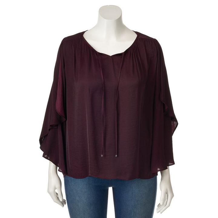Plus Size Jennifer Lopez Bell Sleeve Peasant Top, Women's, Size: 1xl, Drk Purple