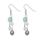Sterling Silver Dyed Freshwater Cultured Pearl And Aquamarine Beaded Drop Earrings, Women's, Blue