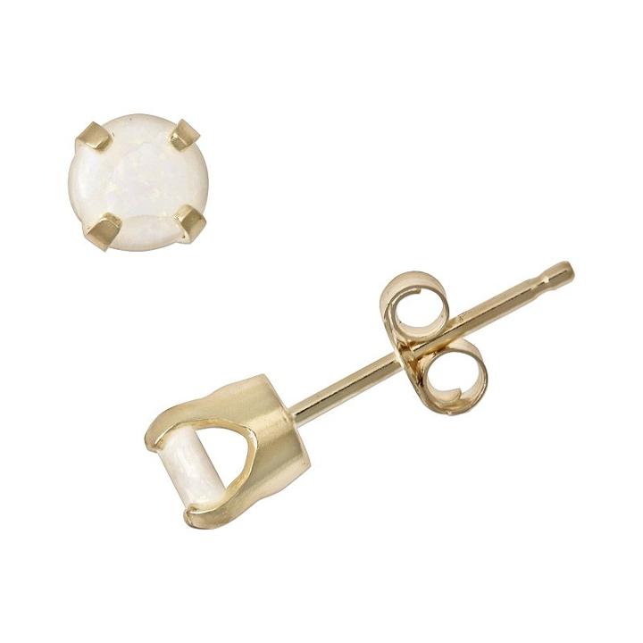 14k Gold Opal Stud Earrings - Kids, Girl's, Yellow