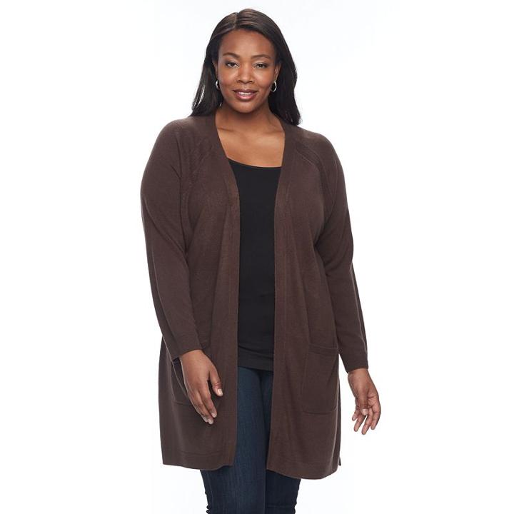 Plus Size Napa Valley Long Raglan Cardigan, Women's, Size: 1xl, Med Brown