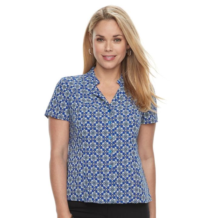 Petite Dana Buchman Trapunto Short Sleeve Top, Women's, Size: L Petite, Blue