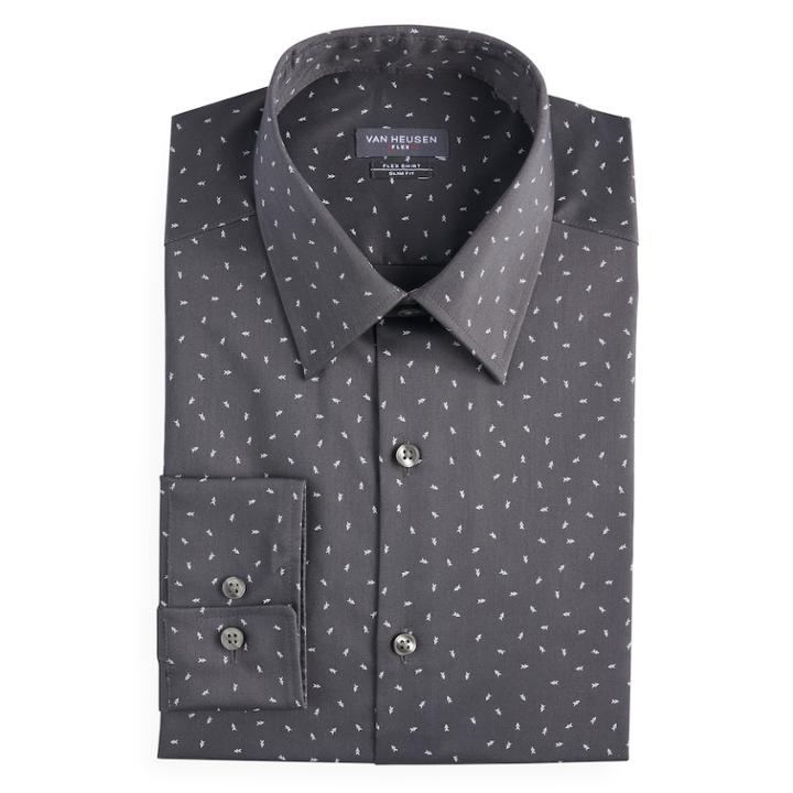 Men's Van Heusen Slim-fit Flex Collar Stretch Dress Shirt, Size: 15.5-34/35, Grey