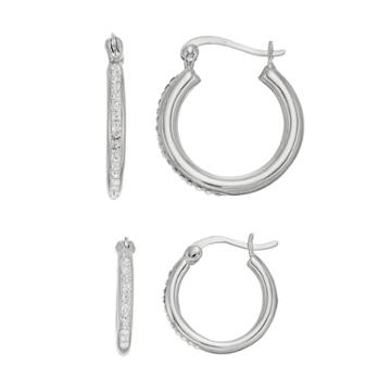 Chrystina Silver Plated Crystal Hoop Earring Set, White