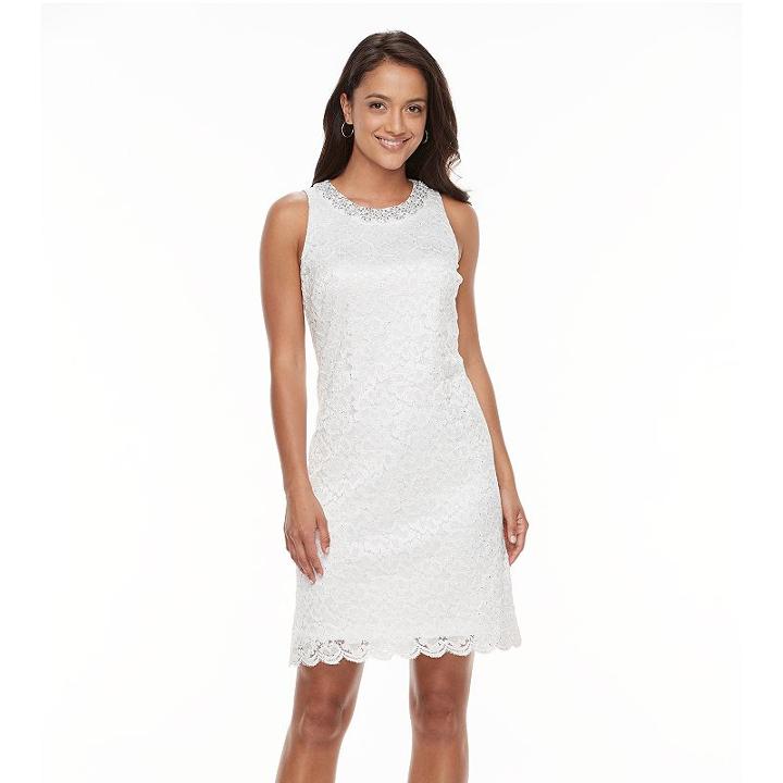 Women's Scarlett Scalloped Lace Shift Dress, Size: 12, White
