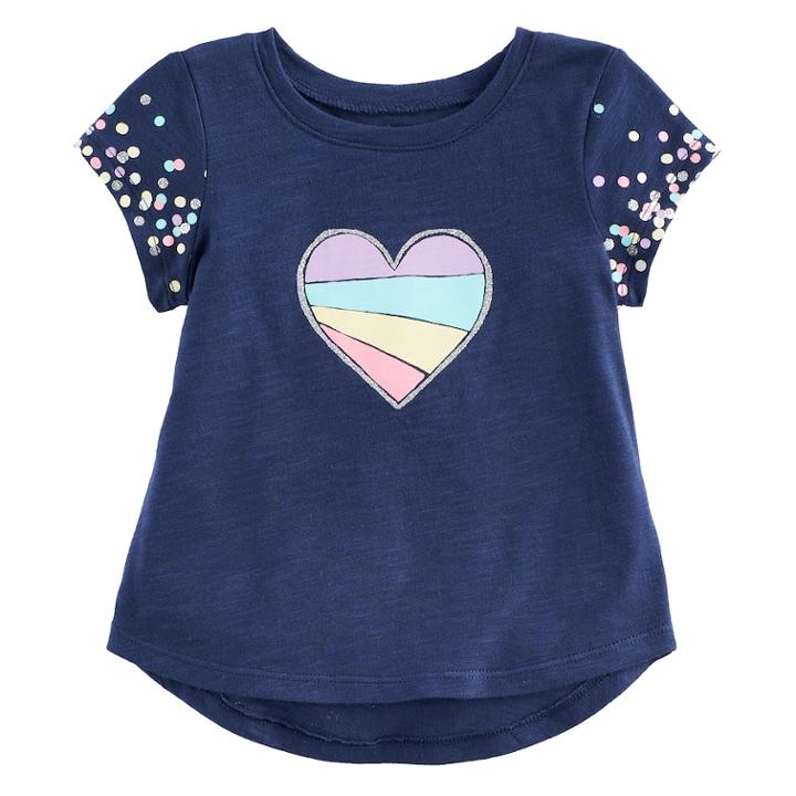 Baby Girl Jumping Beans&reg; Heart & Polka-dots Slubbed Graphic Tee, Size: 12 Months, Blue (navy)