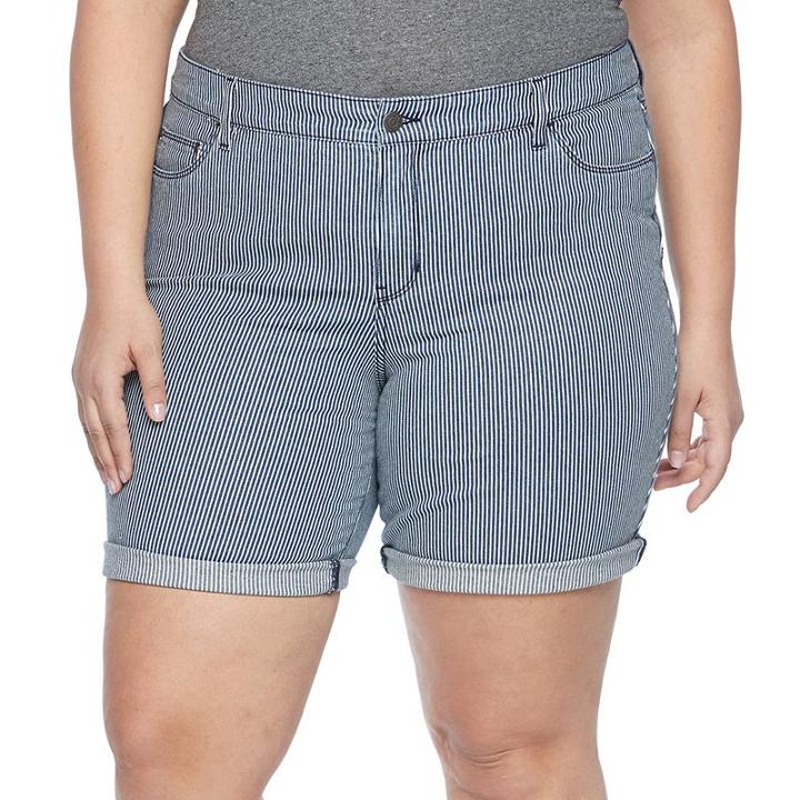 Plus Size Croft & Barrow&reg; Striped Jean Shorts, Women's, Size: 24 W, Dark Blue
