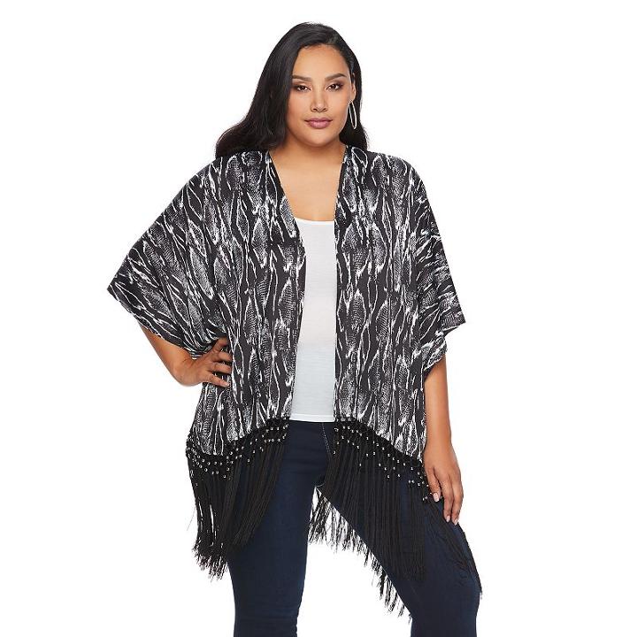 Plus Size Jennifer Lopez Snakeskin Fringe-hem Kimono, Women's, Size: 0x-1x, Black