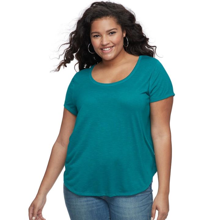 Juniors' Plus Size Mudd&reg; Roadtrip Scoopneck Tee, Teens, Size: 1xl, Dark Blue