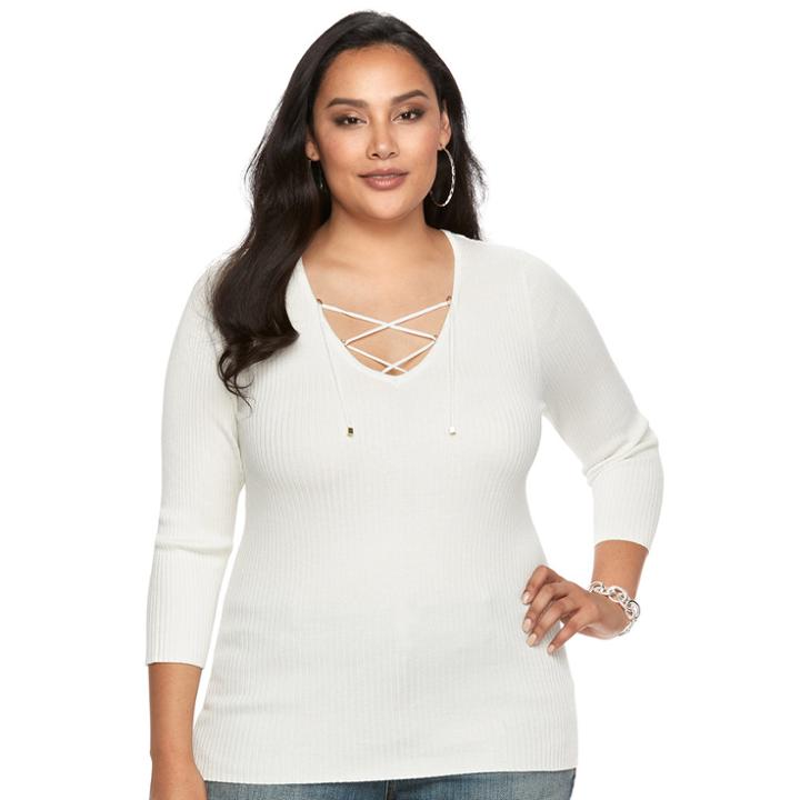Plus Size Jennifer Lopez Ribbed Crisscross Tee, Women's, Size: 3xl, Natural