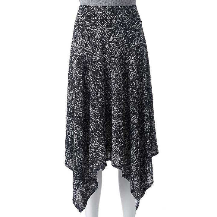 Women's Double Click Print Shark-bite Hem Skirt, Size: Small, Black