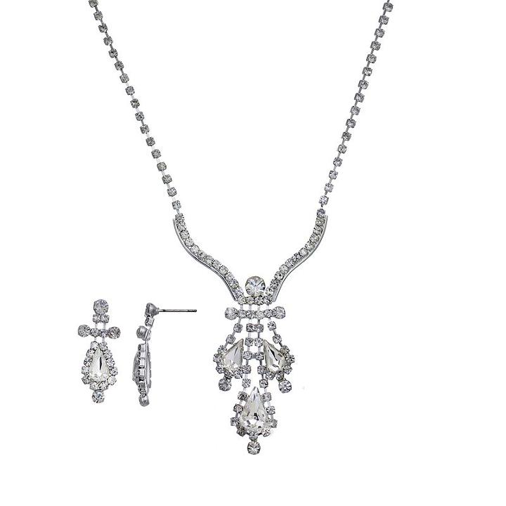 Crystal Allure Teardrop Necklace And Drop Earring Set, Teens, Size: 18, White