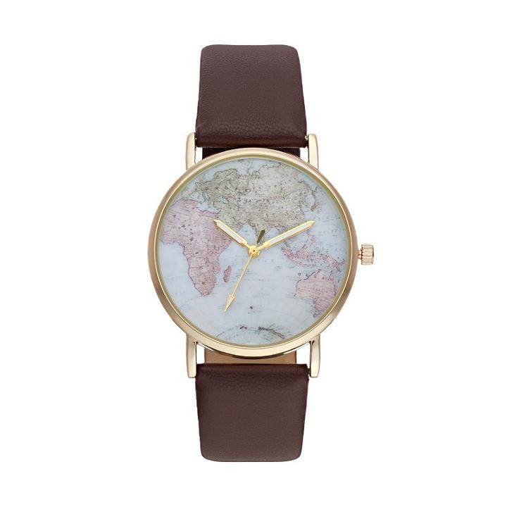 Vivani Women's World Map Watch, Brown