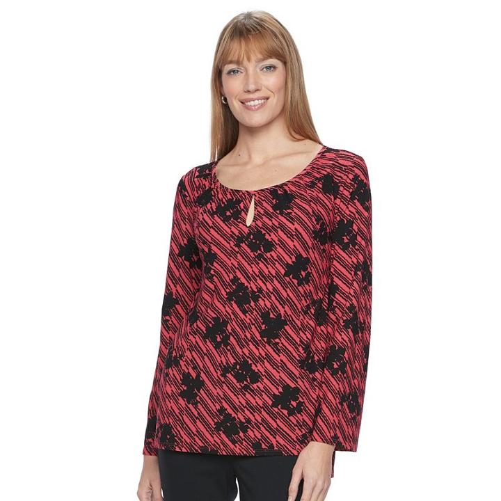 Women's Dana Buchman Printed Crepe Top, Size: Large, Dark Pink