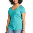 Plus Size Chaps Lace Yoke Henley, Women's, Size: 1xl, Turquoise/blue (turq/aqua)