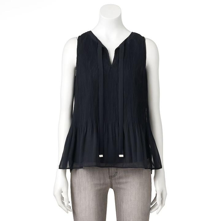 Women's Elle™ Tie-front Pleated Tank, Size: Small, Black