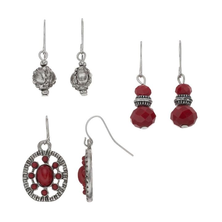Red Bead Nickel Free Drop Earring Set, Women's