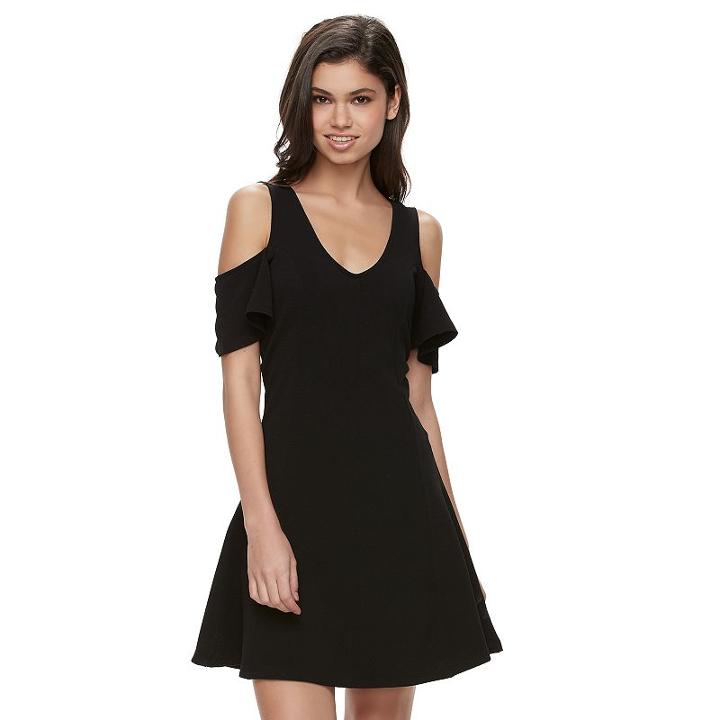 Juniors' Almost Famous Cold-shoulder Fit & Flare Dress, Girl's, Size: Medium, Black