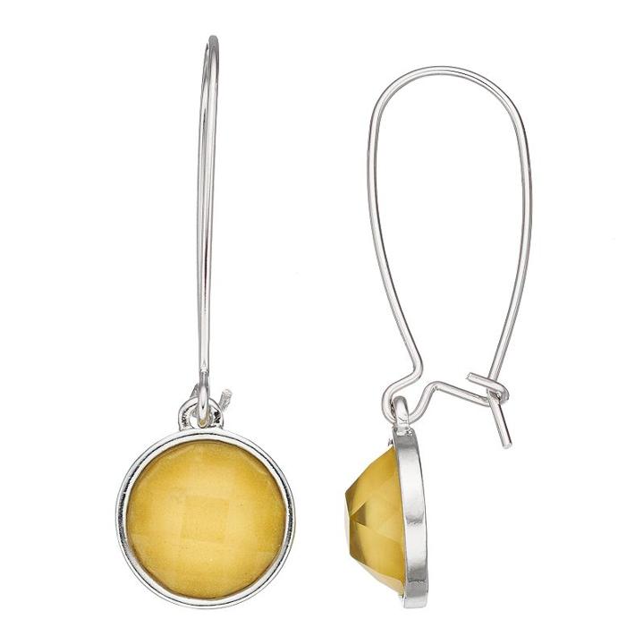 Yellow Round Stone Nickel Free Drop Earrings, Women's, Med Yellow