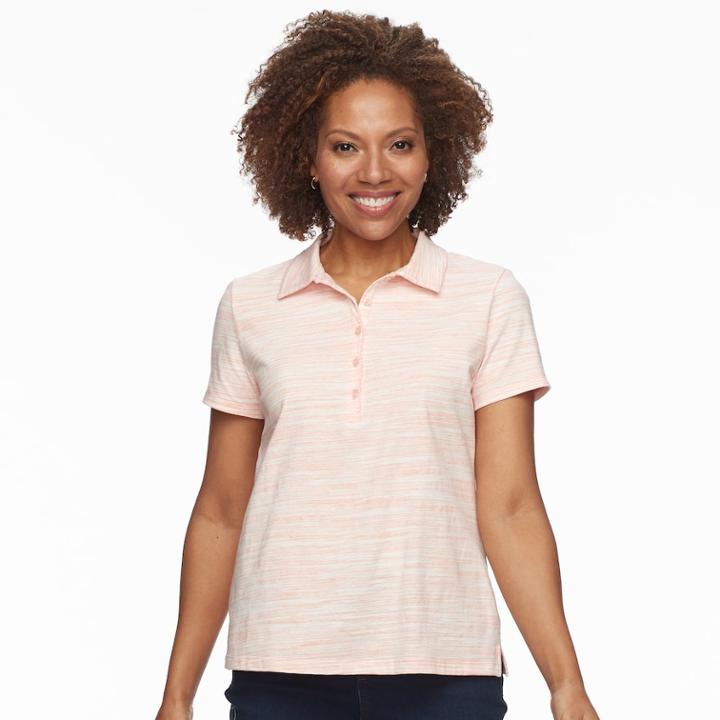Petite Croft & Barrow&reg; Essential Short Sleeve Polo, Women's, Size: Xl Petite, Med Pink