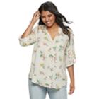 Juniors' Plus Size Liberty Love Floral Lattice Popover Top, Teens, Size: 2xl, Grey