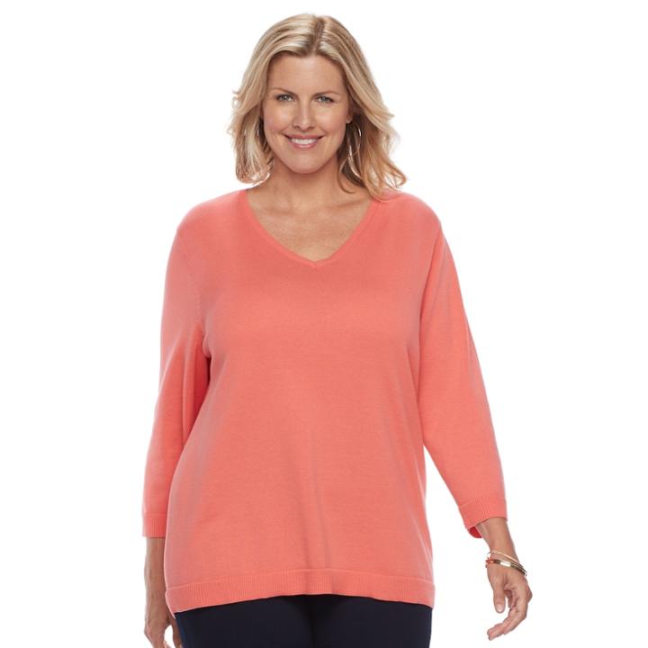 Plus Size Croft & Barrow&reg; V-neck Pullover, Women's, Size: 1xl, Lt Orange