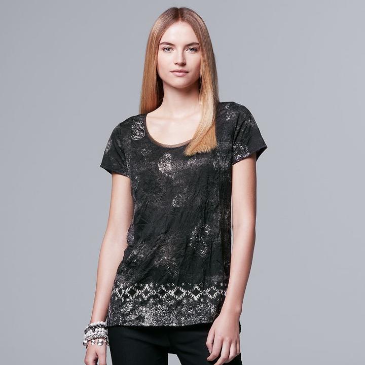 Women's Simply Vera Vera Wang Crinkle Tee, Size: Large, Black