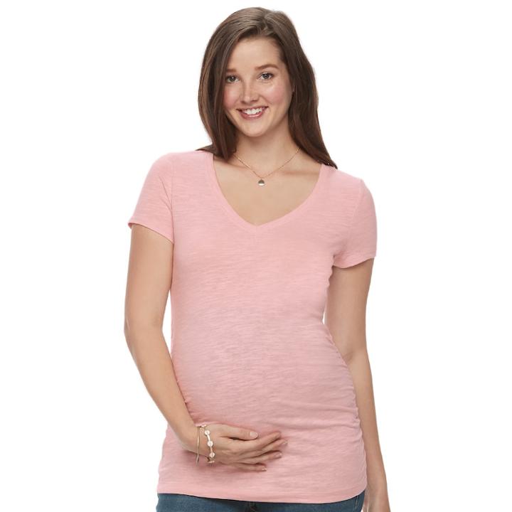 Maternity A:glow Essential Ruched V-neck Tee, Women's, Size: Xl-mat, Light Pink