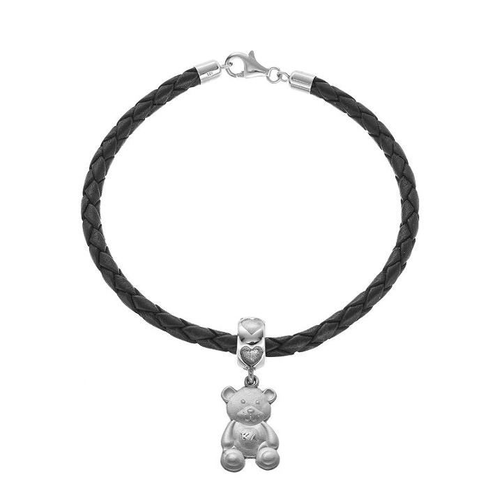 Logoart Sterling Silver & Leather Kappa Delta Sorority Teddy Bear Bracelet, Women's, Size: 7.5, Grey