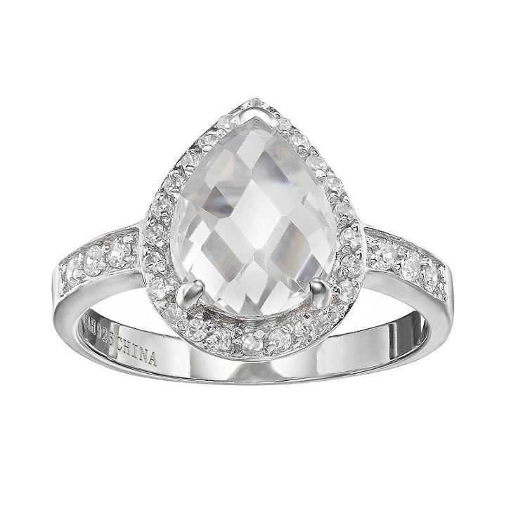 Sophie Miller Cubic Zirconia Sterling Silver Teardrop Halo Ring, Women's, Size: 7, White