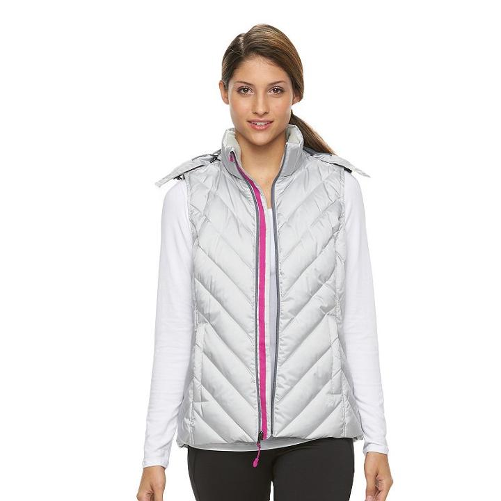 Tek Gear, Women's ® Hooded Puffer Vest, Size: Large, Silver