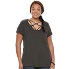 Juniors' Plus Size Pink Republic Strappy Scoopneck Tee, Teens, Size: 2xl, Grey (charcoal)