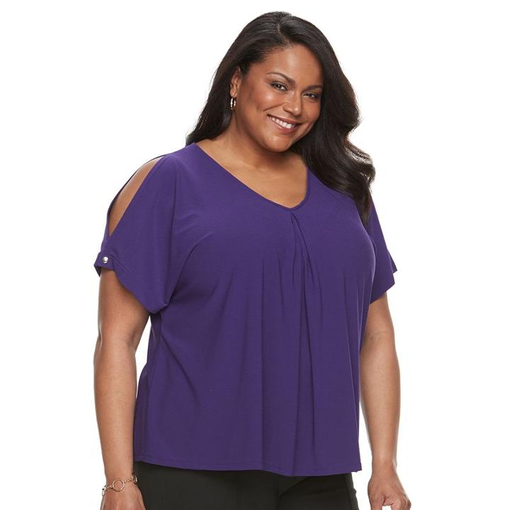 Plus Size Dana Buchman Cold-shoulder Tie-front Top, Women's, Size: 3xl, Purple