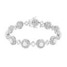 Sterling Silver Lab-created Opal & White Sapphire Halo Link Bracelet, Women's, Size: 7.5