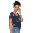 Juniors' Mudd&reg; Printed Tie-front Top, Teens, Size: Xs, Blue (navy)