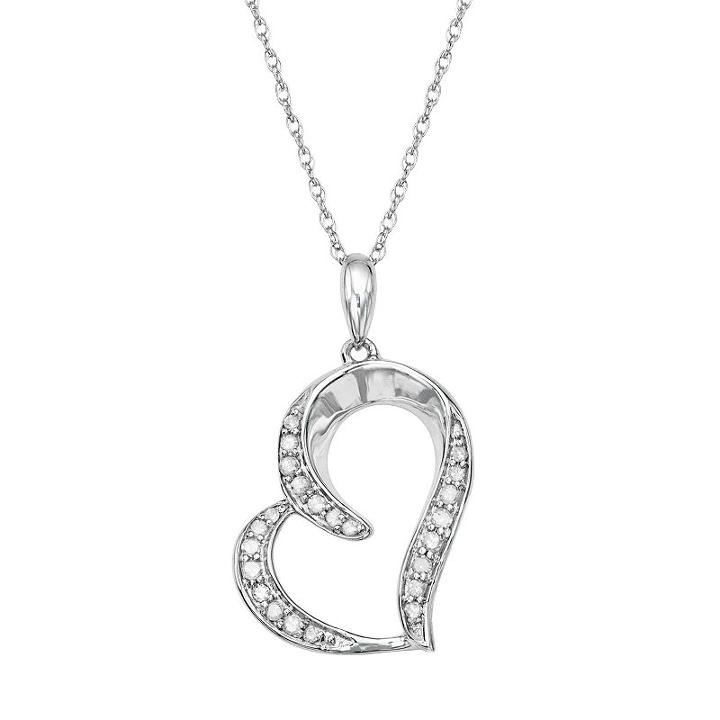Sterling Silver 1/8 Carat T.w. Diamond Heart Pendant, Women's, Size: 18, White