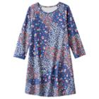 Mudd, Girls Plus Size &reg; 3/4-length Sleeve Patterned Swing Dress, Girl's, Size: 12 1/2, Blue (navy)
