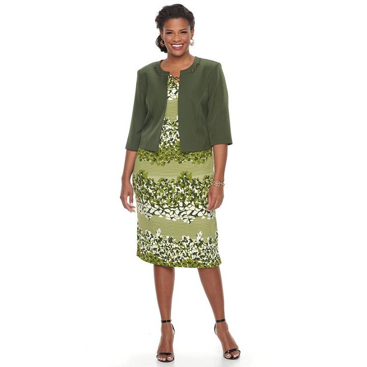 Plus Size Maya Brooke Floral Sheath Dress & Solid Jacket Set, Women's, Size: 20 W, Green Oth