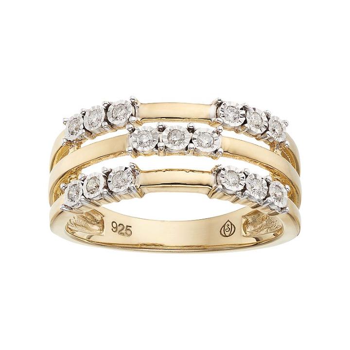 10k Gold Over Silver 1/6 Carat T.w. Diamond Triple Row Ring, Women's, Size: 7, White