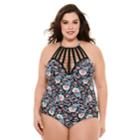 Plus Size Costa Del Sol Cage Front One-piece Swimsuit, Women's, Size: 3xl, Black