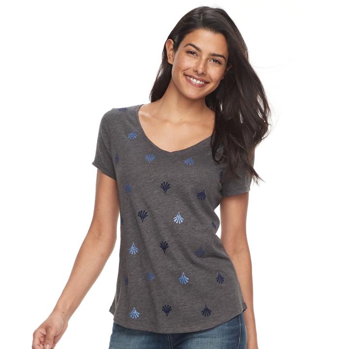Petite Sonoma Goods For Life&trade; Essential Print V-neck Tee, Women's, Size: L Petite, Med Blue