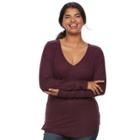 Juniors' Plus Size So&reg; Solid Henley Top, Teens, Size: 2xl, Red
