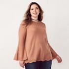 Plus Size Lc Lauren Conrad Pointelle Crewneck Sweater, Women's, Size: 2xl, Brown