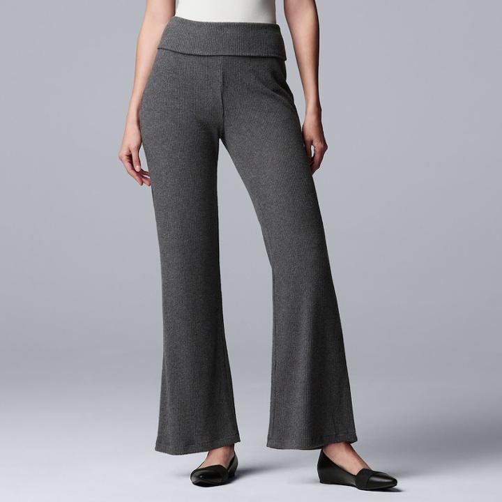 Women's Simply Vera Vera Wang Fold-over Wide-leg Pants, Size: Large, Light Grey