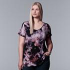 Plus Size Simply Vera Vera Wang Print Scoopneck Tee, Women's, Size: 3xl, Dark Red