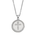 Qnotes Cubic Zirconia Sterling Silver Cross Disc Pendant Necklace, Women's, Size: 18, White